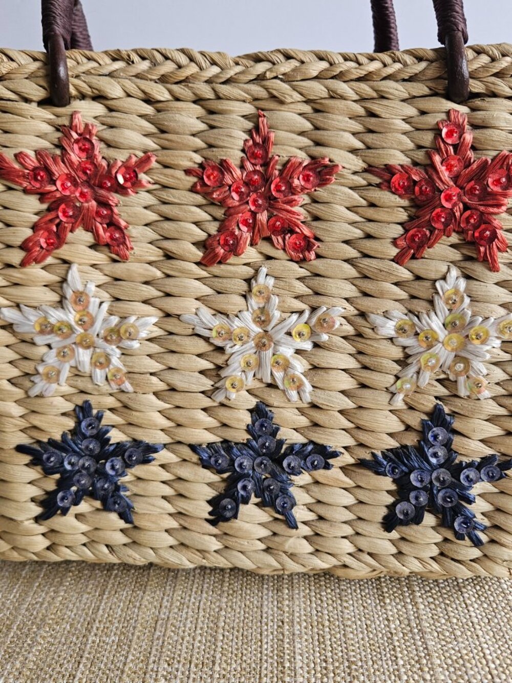 Sonoma Straw Handbag Red White Blue Stars Woven Patriotic Crossbody Purse - Picture 13 of 15